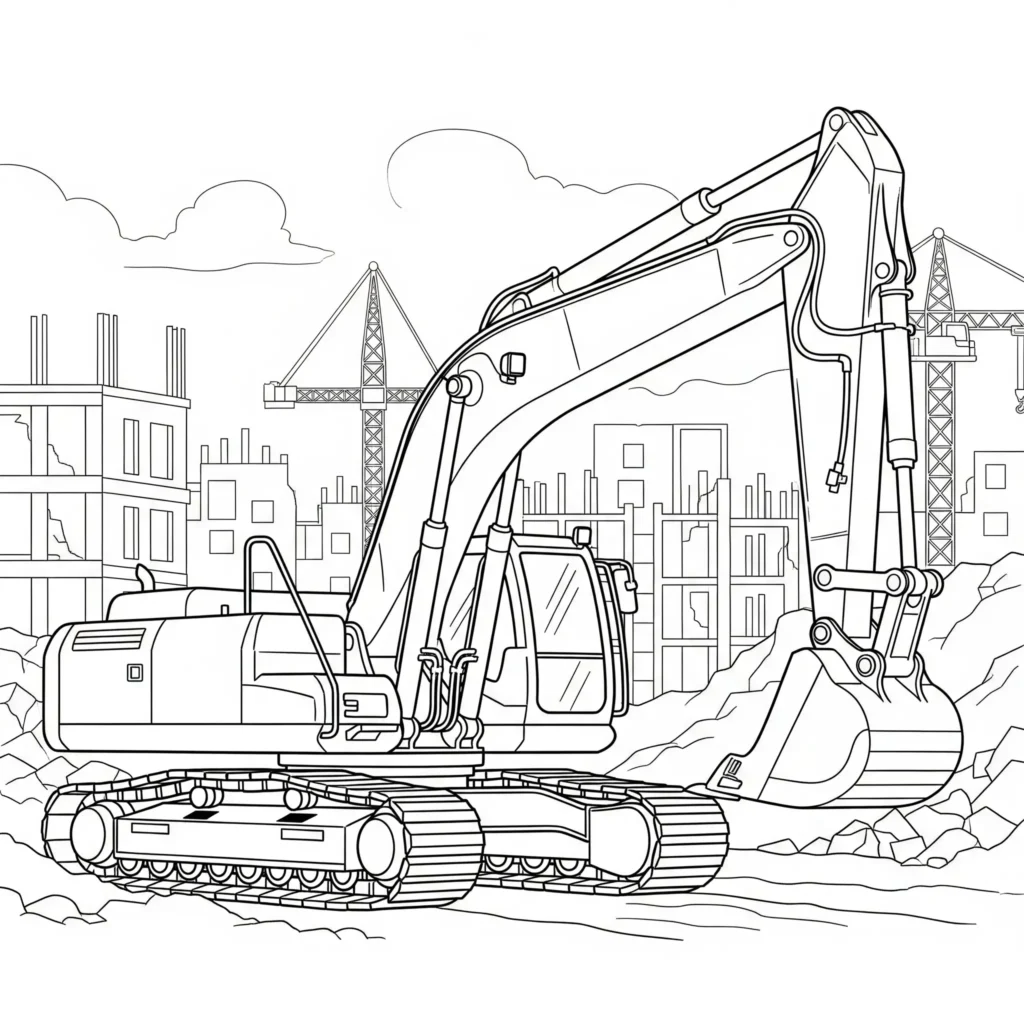 10+ Bagger Ausmalbilder (Kostenlos Malvorlage zum Ausdrucken) Ausmalbild eines Baggers auf einer Baustelle zum Drucken und Ausmalen