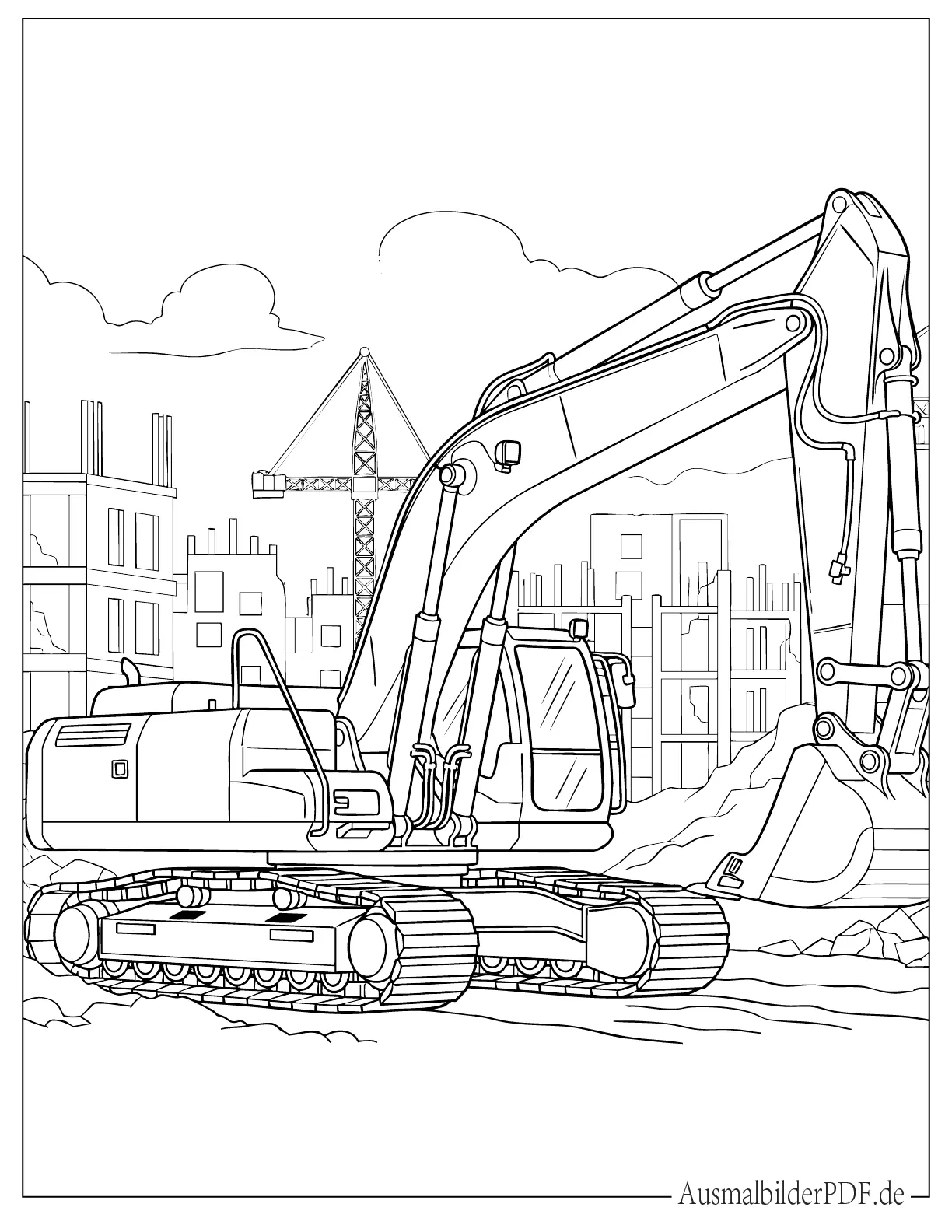 Bagger auf Baustelle Malvorlage zum Ausdrucken