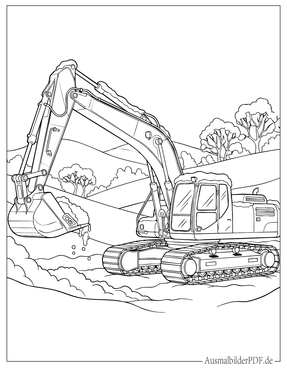 Bagger im Schnee trägt Schnee in der Schaufel zum Ausmalen