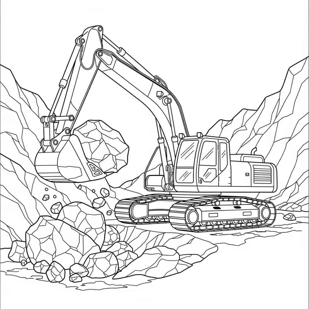 10+ Bagger Ausmalbilder (Kostenlos Malvorlage zum Ausdrucken) Ausmalbild eines Baggers, der Steine hebt, ideal zum Ausmalen und Drucken