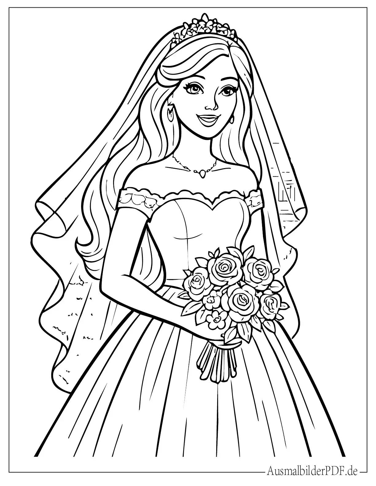 Barbie hält Blumen bei ihrer Hochzeit Malvorlage