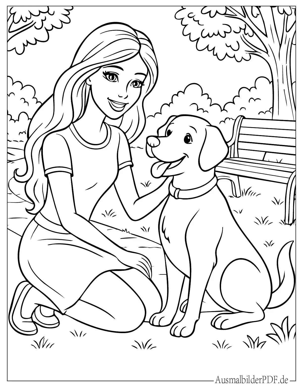 Barbie mit ihrem Hund Malvorlage für Mädchen