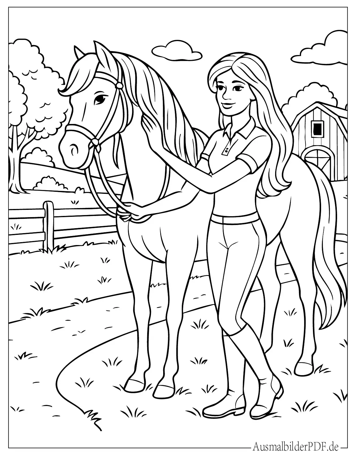 Barbie mit Pferd auf dem Bauernhof Druckvorlage