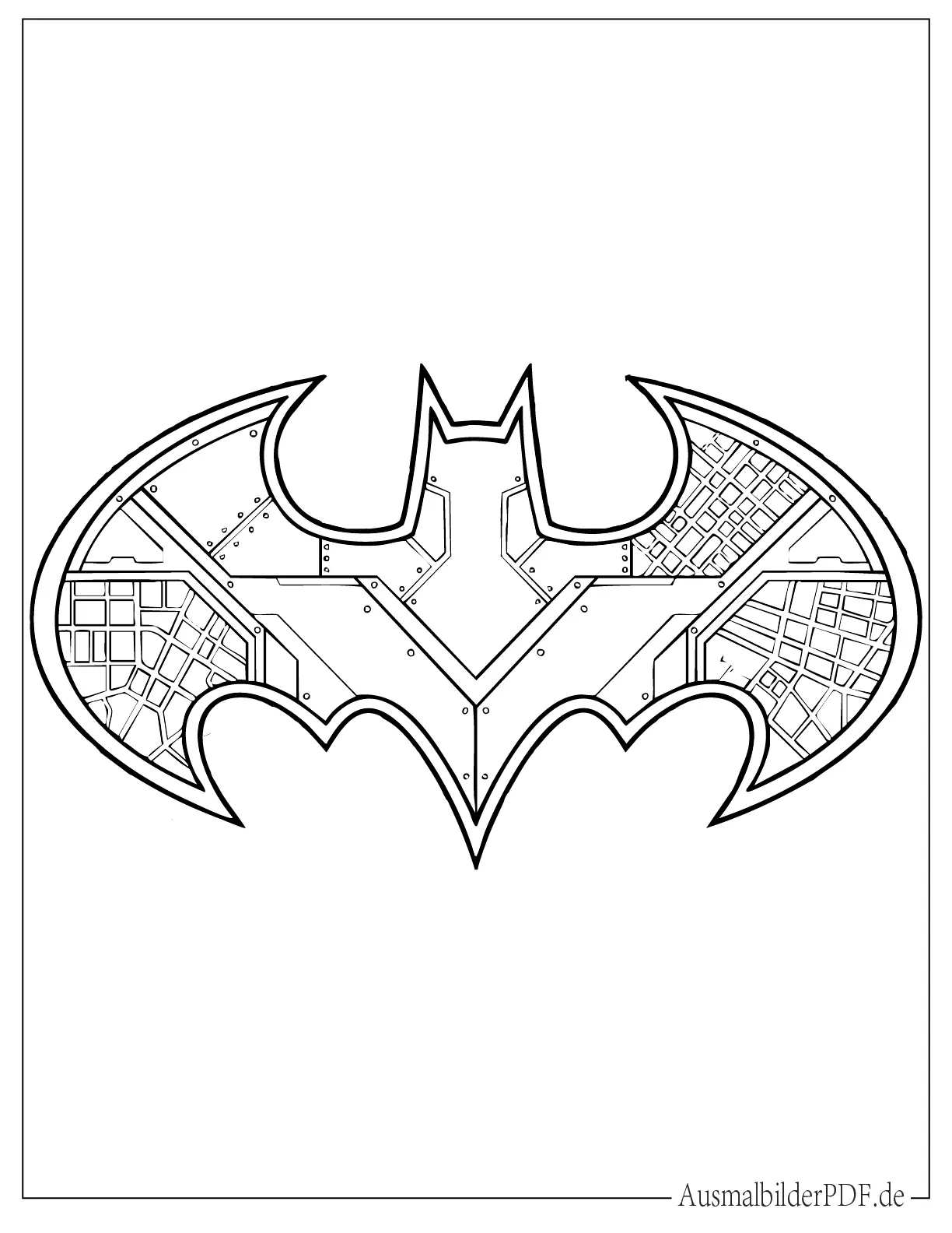 Klassisches Batman Logo mit Fledermaus-Silhouette in klaren Linien für einfaches Ausmalen.