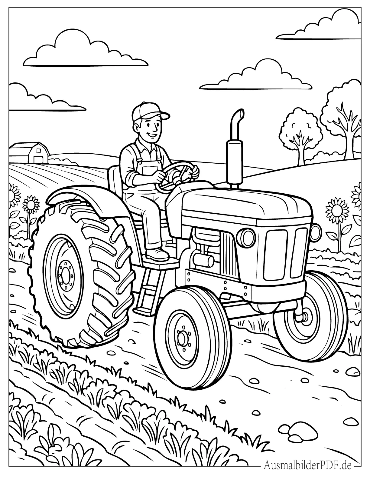 30+ Bauernhof Ausmalbilder (Gratis Malvorlagen zum Drucken) Bauer fährt Traktor auf dem Feld Ausmalbild