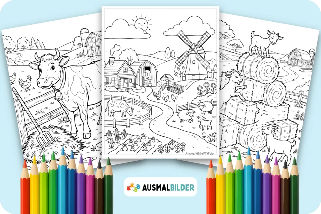 Bauernhof Ausmalbilder zum Ausdrucken süße Malvorlagen mit Bauernhof Tieren für Kinder