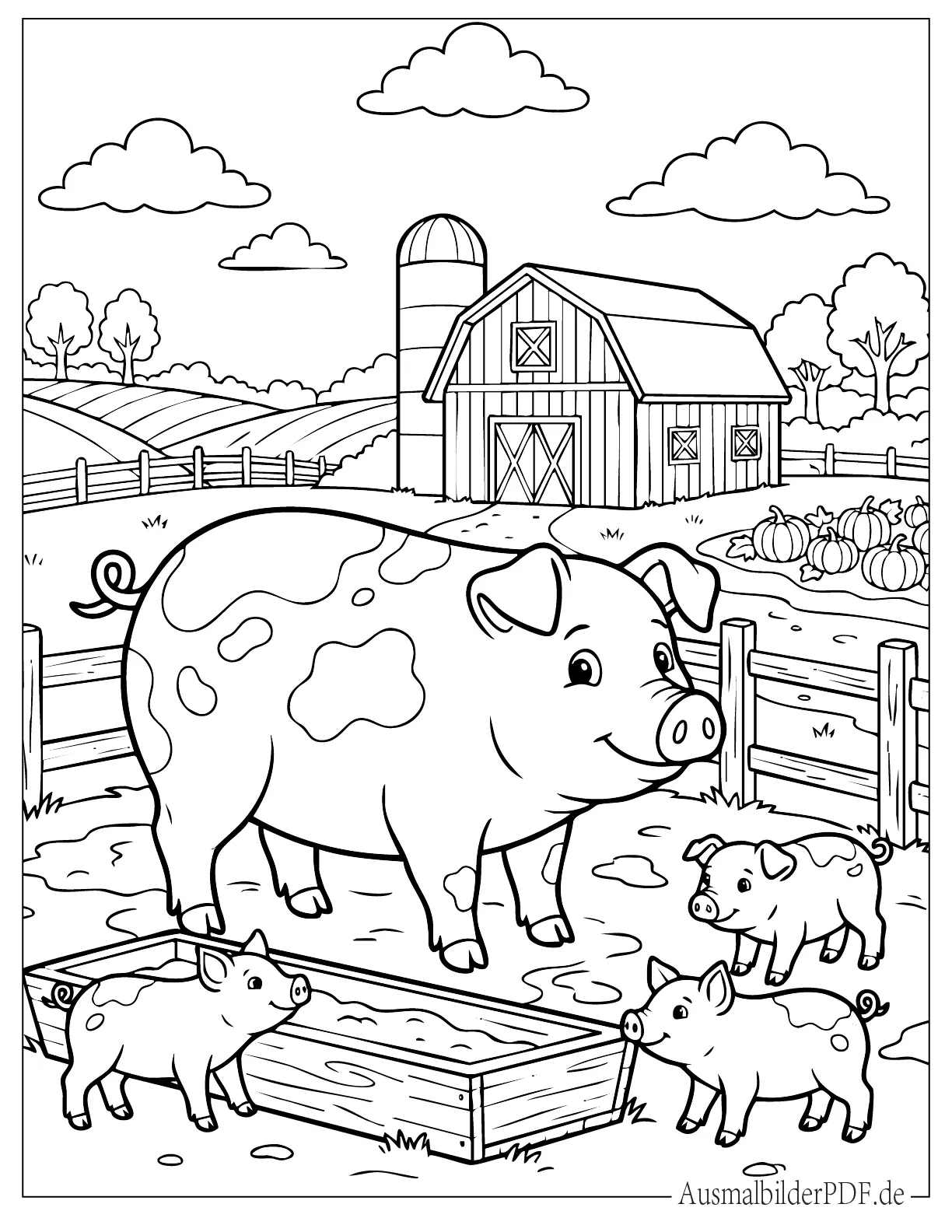 30+ Bauernhof Ausmalbilder (Gratis Malvorlagen zum Drucken) Realistische Bauernhof Schweine Familie Ausmalbild