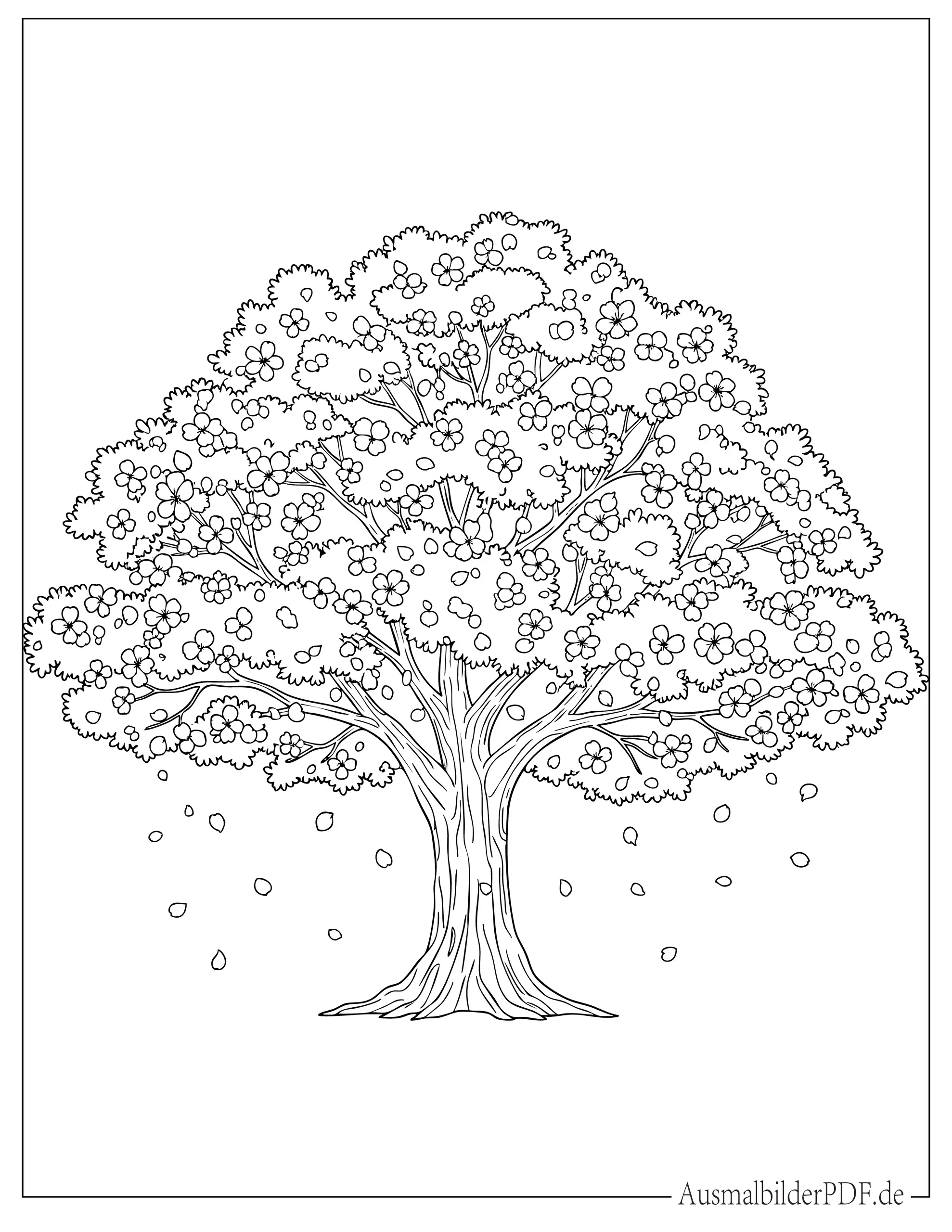 Baum mit blühenden Kirschblüten Malvorlage
