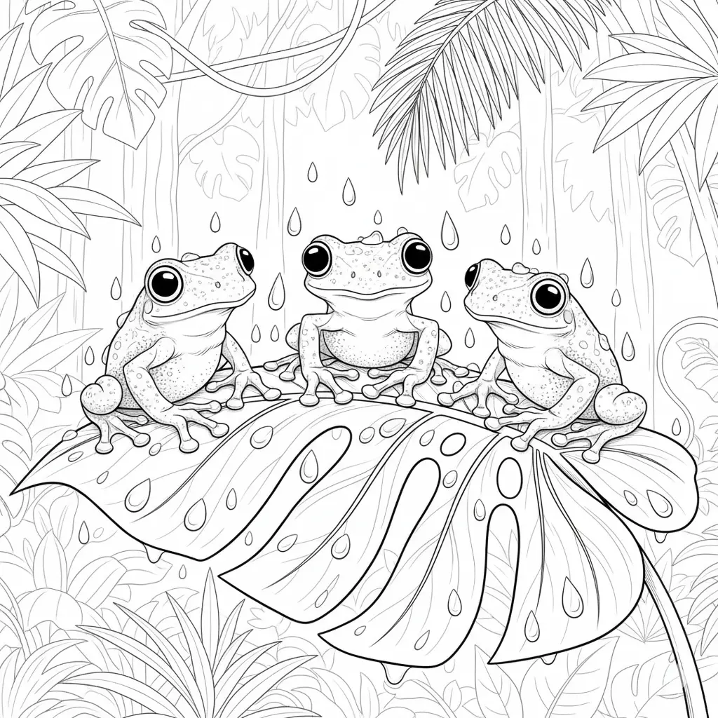 20+ Frosch Ausmalbilder (Kostenlos Malvorlage zum Ausdrucken) Ausmalbild mit mehreren Baumfröschen die gemeinsam auf einem Blatt sitzen ideal zum Ausdrucken und Ausmalen für Kinder