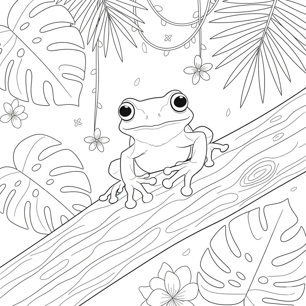 20+ Frosch Ausmalbilder (Kostenlos Malvorlage zum Ausdrucken) Kostenloses Ausmalbild eines Baumfrosches auf einem Holzstamm ideal für Kinder zum Ausdrucken und Ausmalen