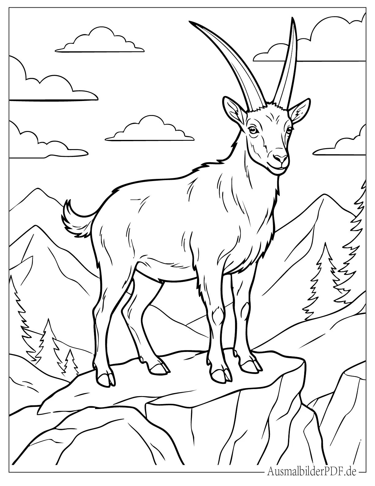 Bergziege mit scharfen Hörnern Druckvorlage