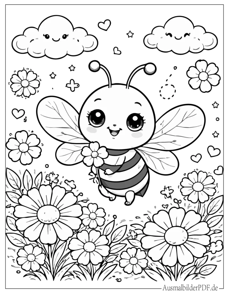 Ausmalbild von einer Biene, perfekt für Kinder zum Ausdrucken und Ausmalen