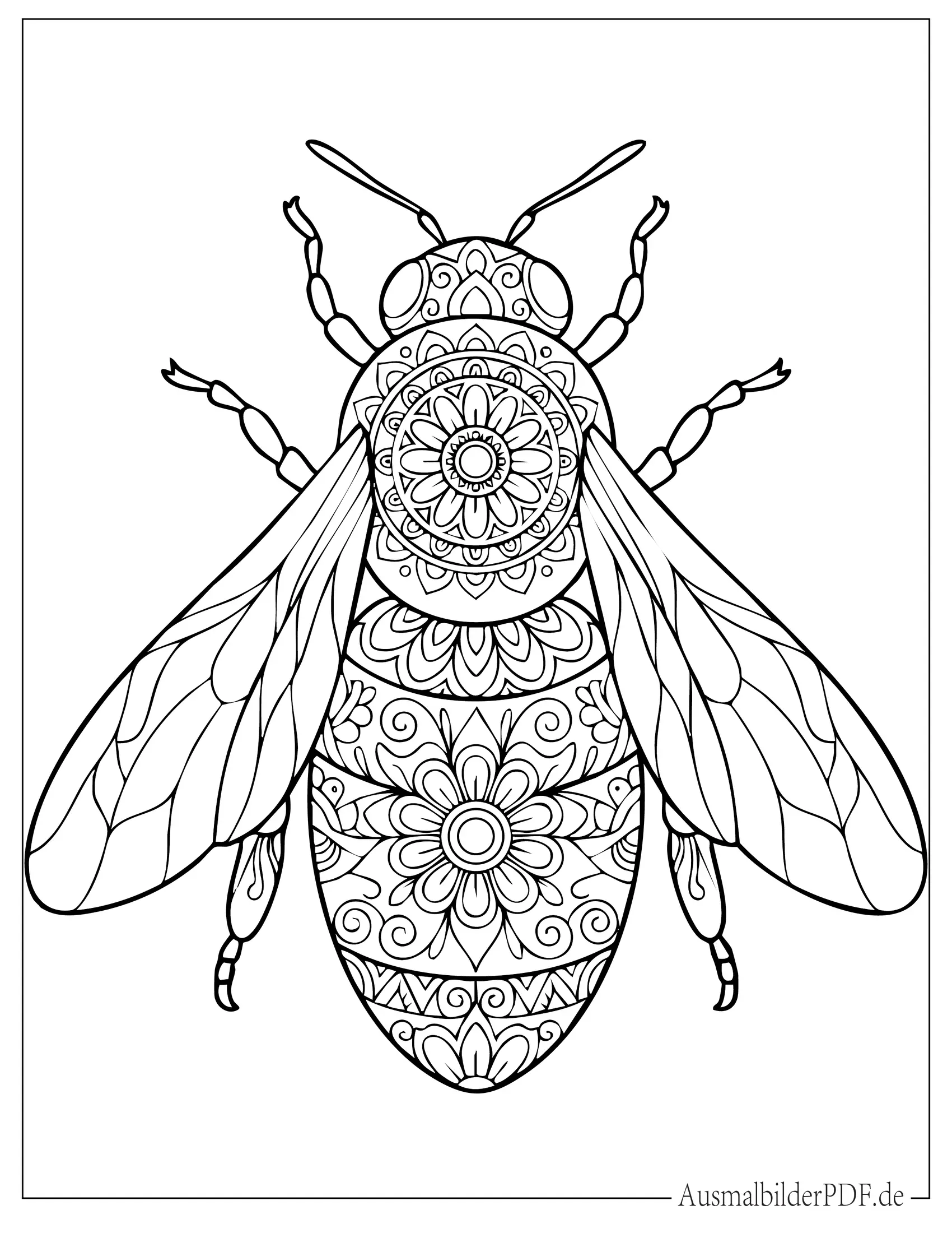 Bienen Mandala Ausmalbild zum Ausdrucken