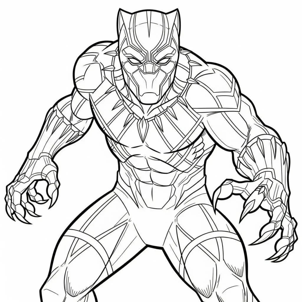 Black Panther Ausmalbilder zum Ausdrucken für Kinder und Erwachsene mit klaren Linien und einfachen Formen zum Ausmalen