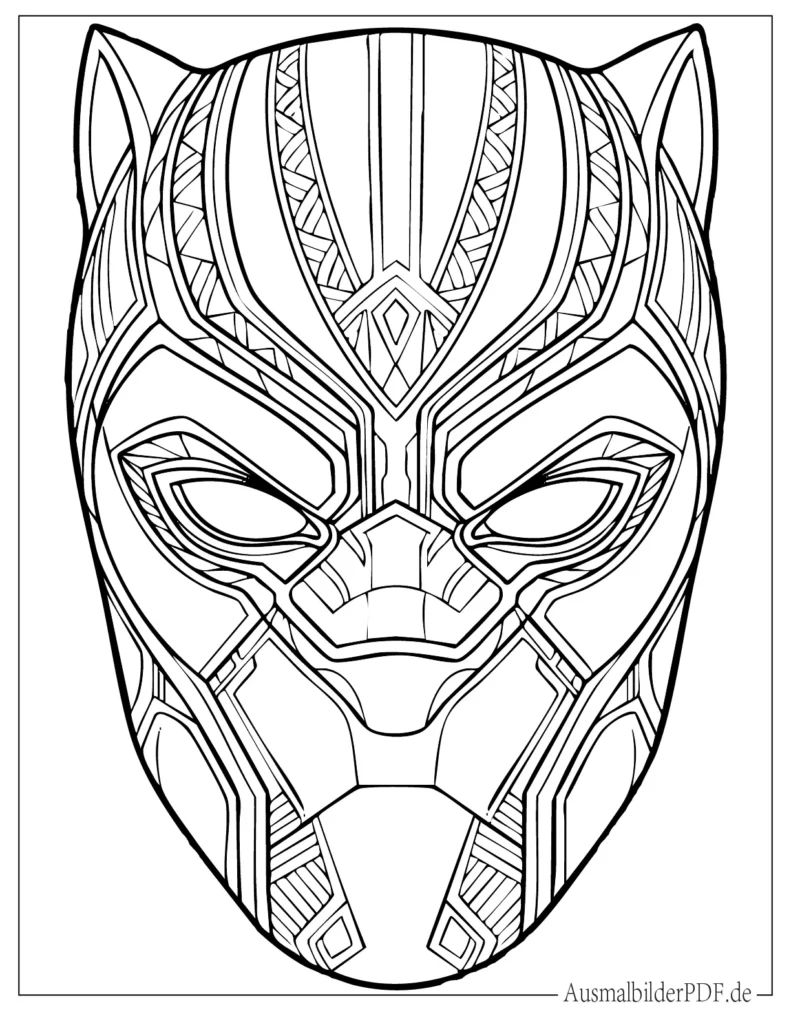 14 Black Panther Ausmalbilder (Gratis Vorlagen zum drucken) Ausmalbild der ikonischen Black Panther Maske mit klaren Linien, ideal für kreative Superhelden Fans