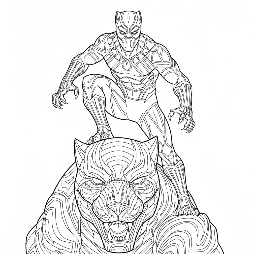 Black Panther Malvorlage mit Black Panther auf der Vibranium Panther Statue zum Ausmalen für Kinder und Erwachsene