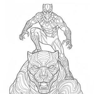 Black Panther Malvorlage mit Black Panther auf der Vibranium Panther Statue zum Ausmalen für Kinder und Erwachsene