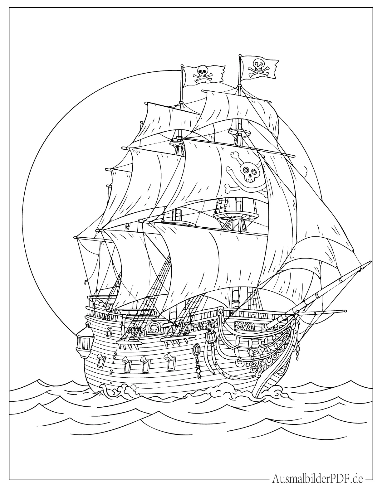 Black Pearl Piratenschiff auf See zum Ausmalen