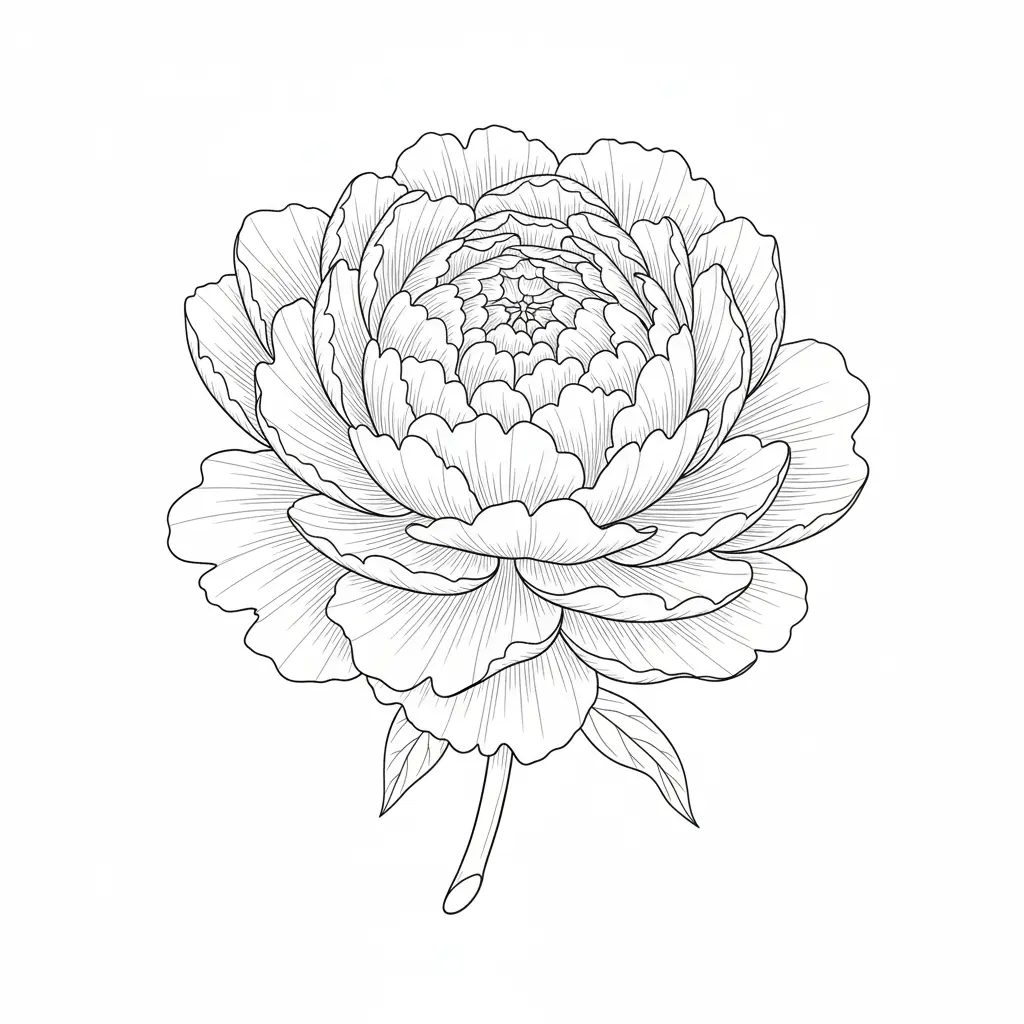 30+ Blumen Ausmalbilder (Gratis Malvorlage zum Ausdrucken) Ein wunderschönes Ausmalbild einer blühenden Pfingstrose mit feinen Blütenblättern, ideal für Kinder und Erwachsene zum Ausmalen