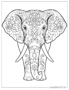 Elefantenkopf Blumen Mandala Ausmalbild