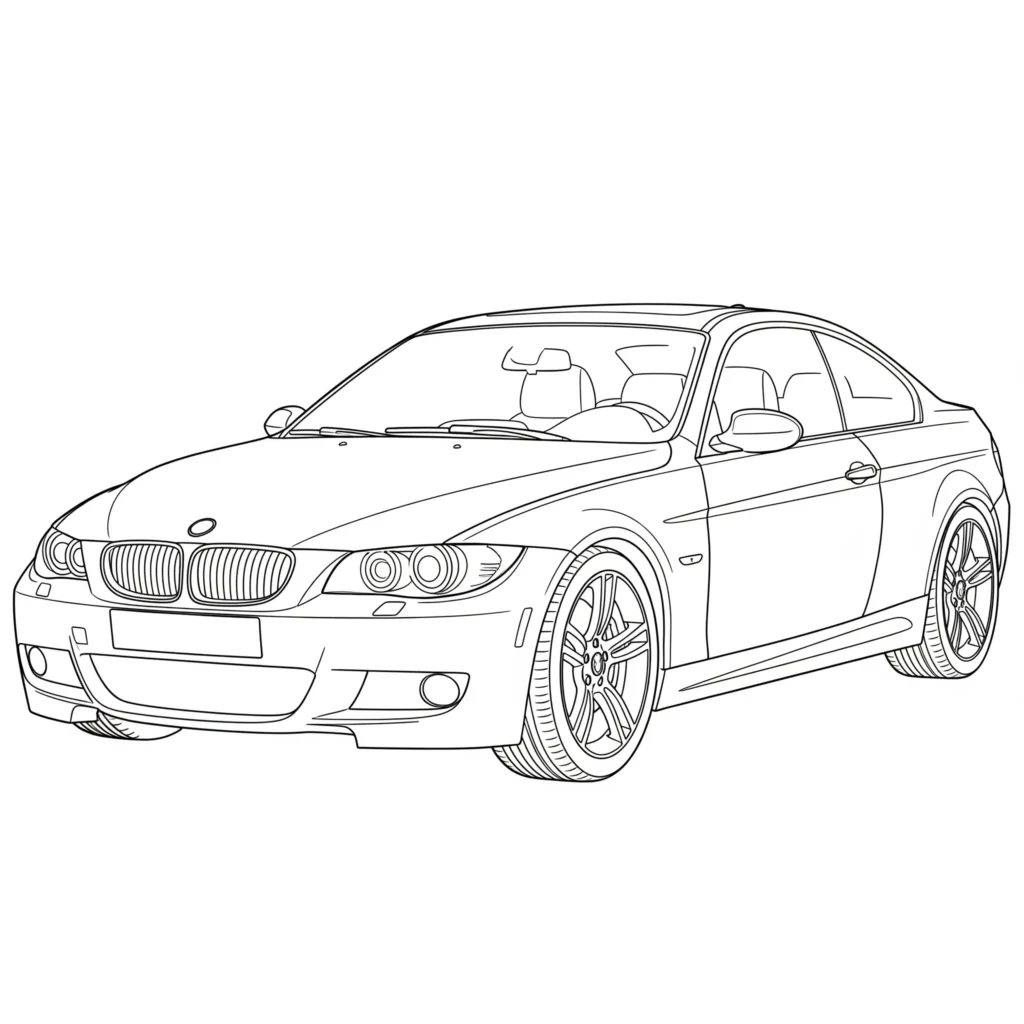 Ein tolles BMW Ausmalbild als PDF zum Ausdrucken für Kinder. Ideal für kreative Malstunden – kostenlos und einfach herunterladen