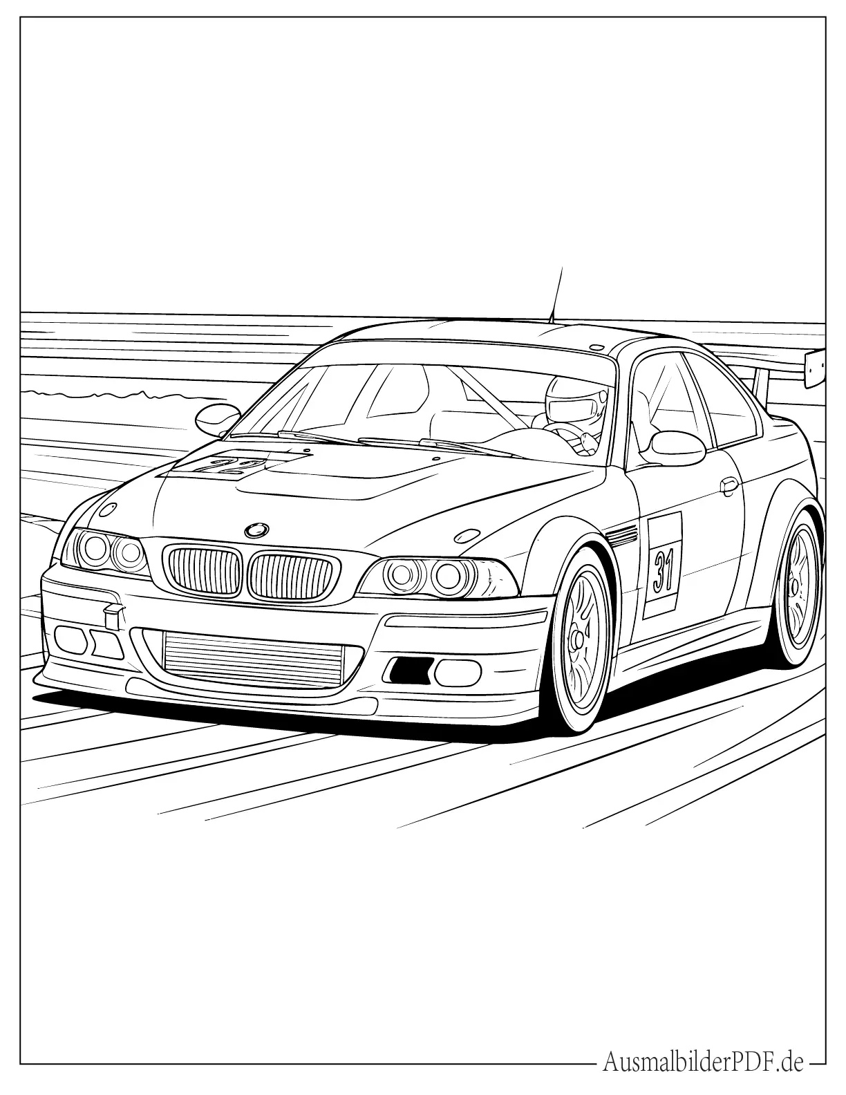 BMW in Rennszene zum Ausmalen