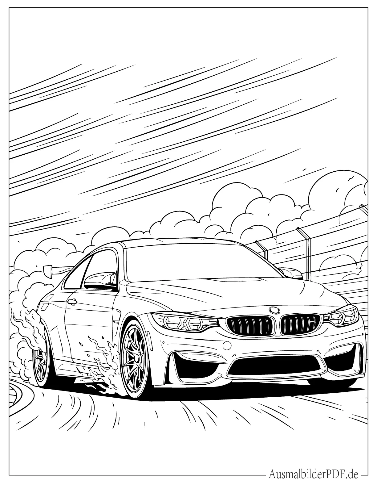 BMW M4 Rennauto driftet Malvorlage