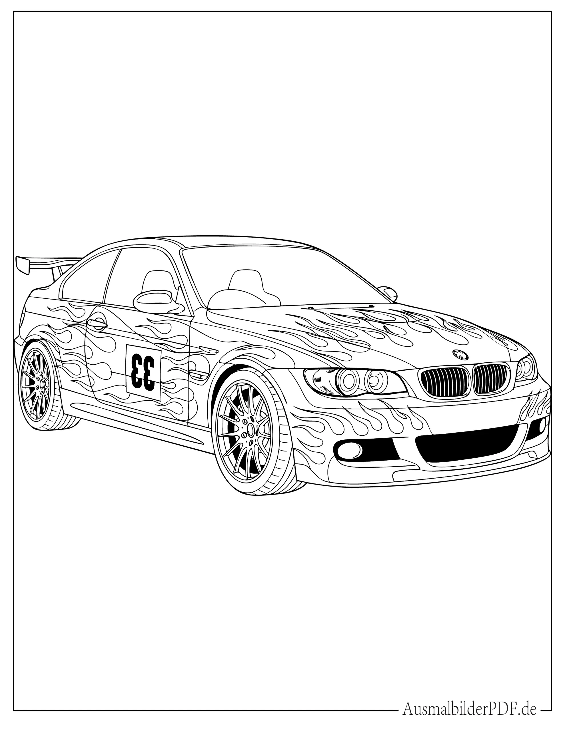 Realistischer BMW mit Rennstreifen Ausmalbild