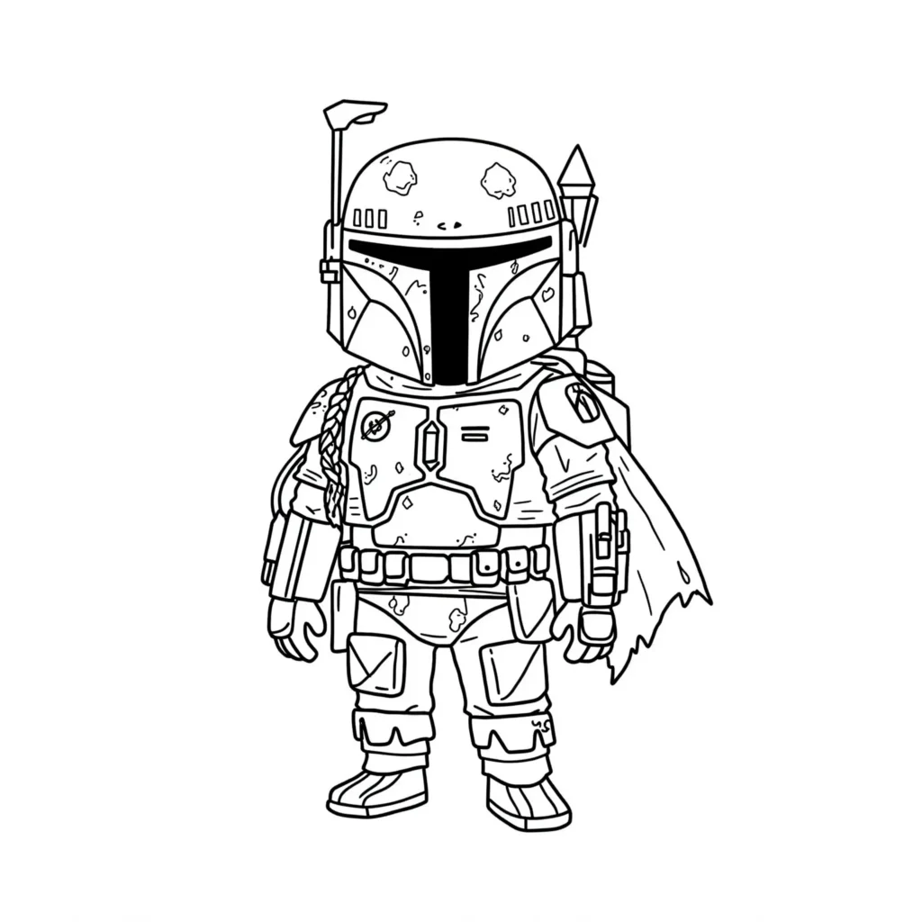 24 Star Wars Ausmalbilder (Gratis Malvorlage zum Ausdrucken) Kostenloses Star Wars Ausmalbild von Boba Fett, dem berühmten Kopfgeldjäger. Perfekt zum Ausdrucken und Ausmalen für Kinder und Fans.