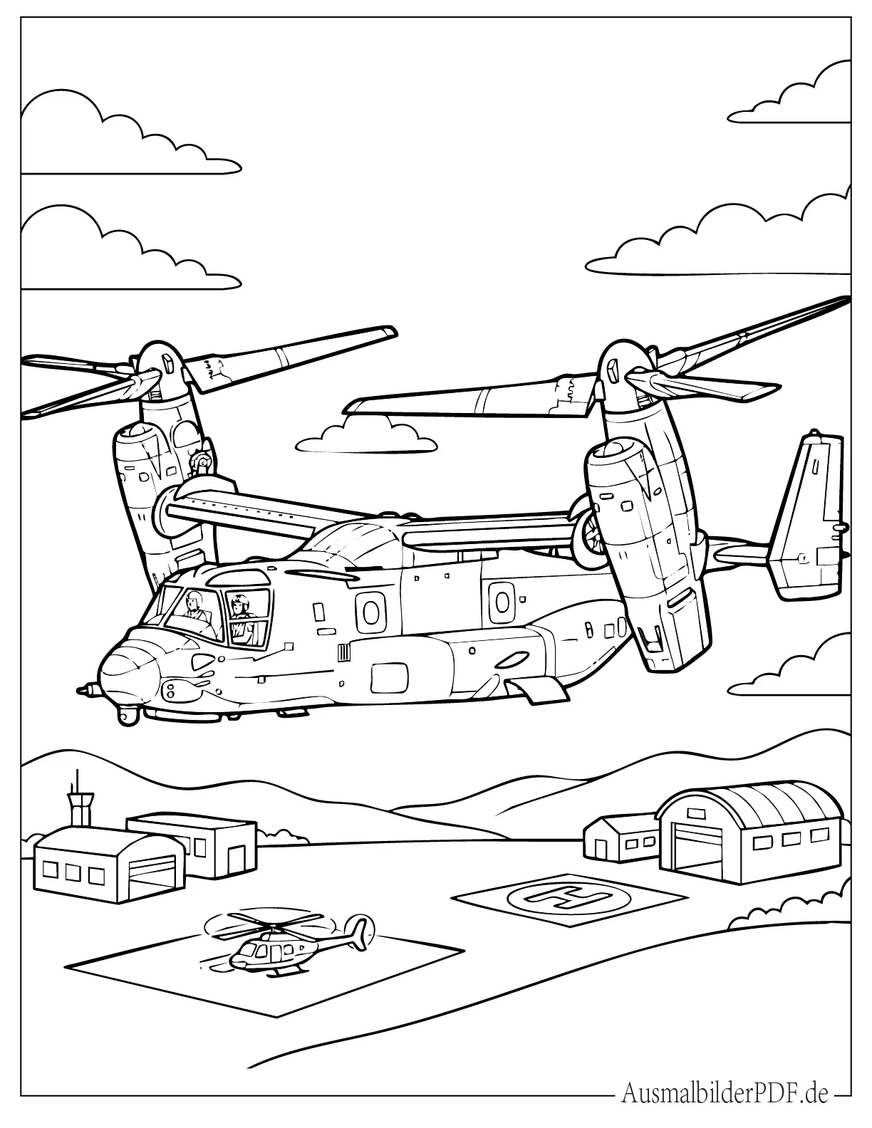 Realistischer Boeing V-22 Hubschrauber Ausmalbild