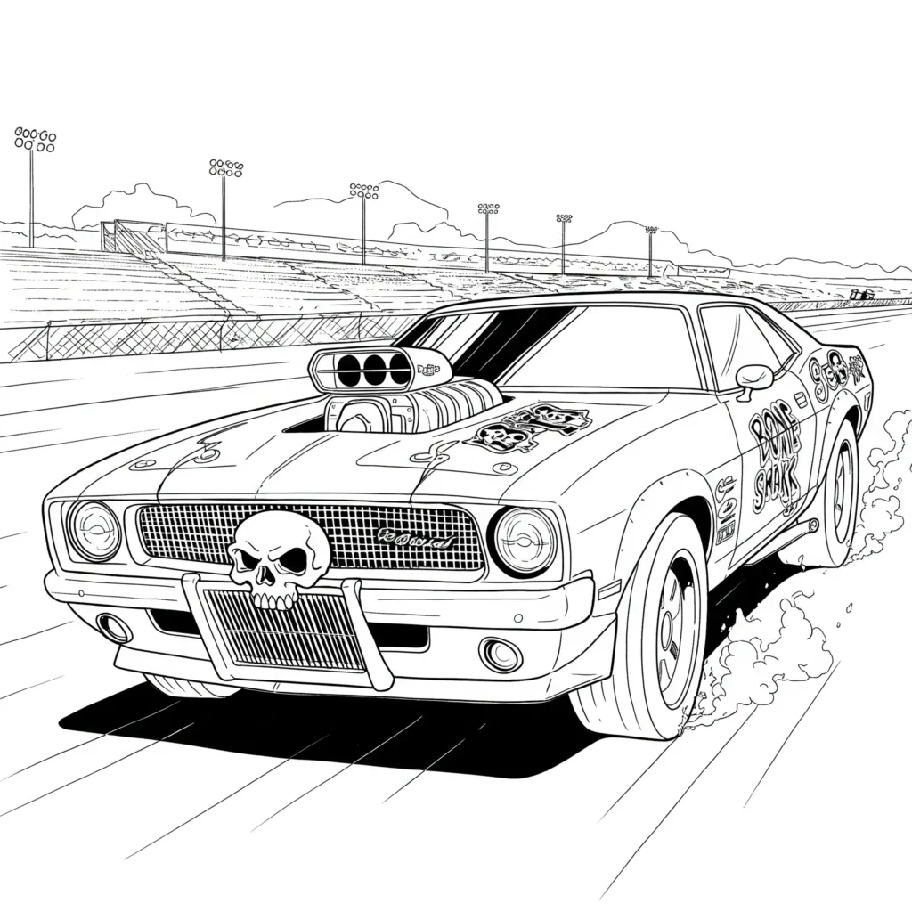 Hot Wheels Bone Shaker Auto mit markantem Schädelgrill – Ausmalbild für Kinder