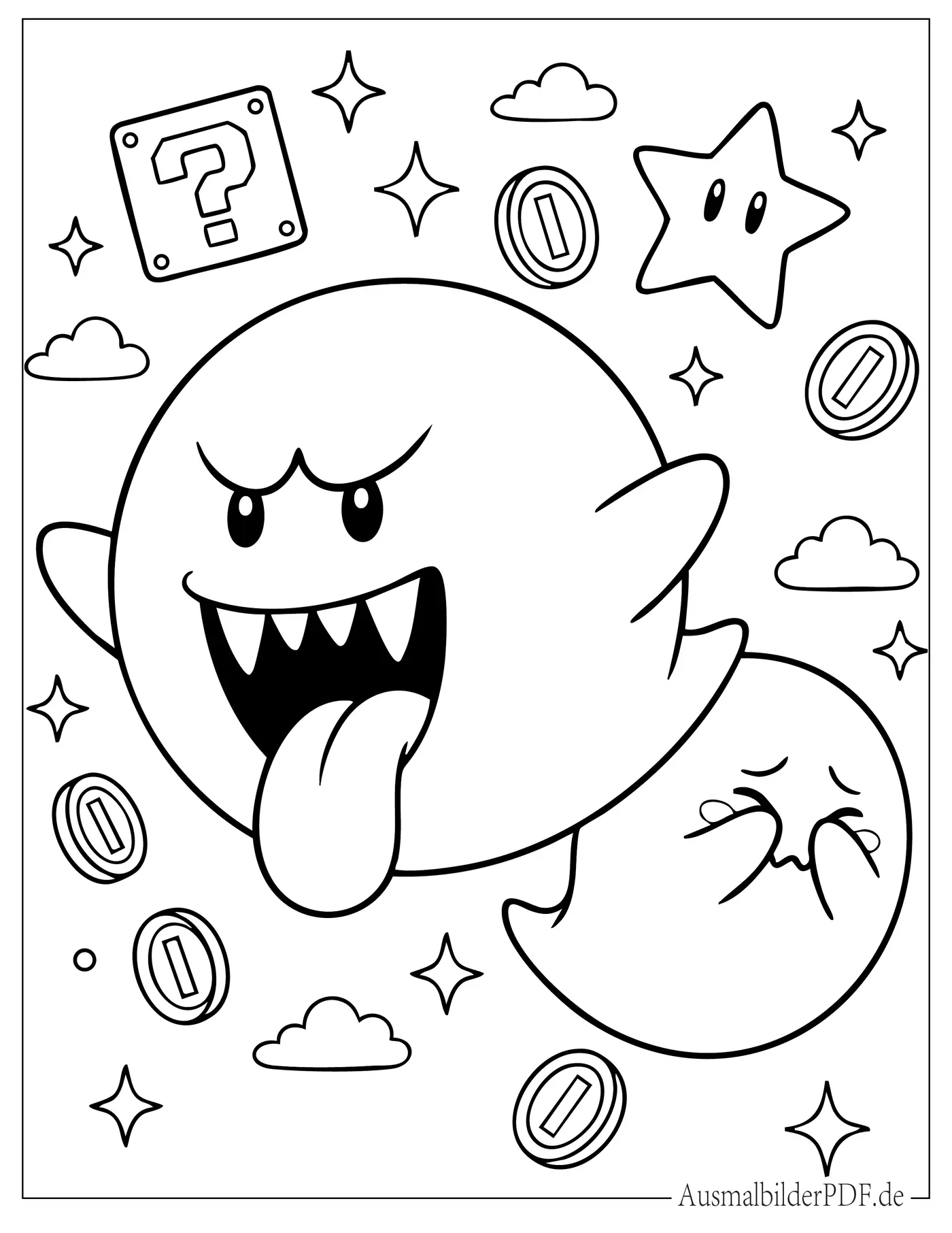 Einfacher Buu Huu Geist aus Super Mario Ausmalvorlage für Vorschulkinder