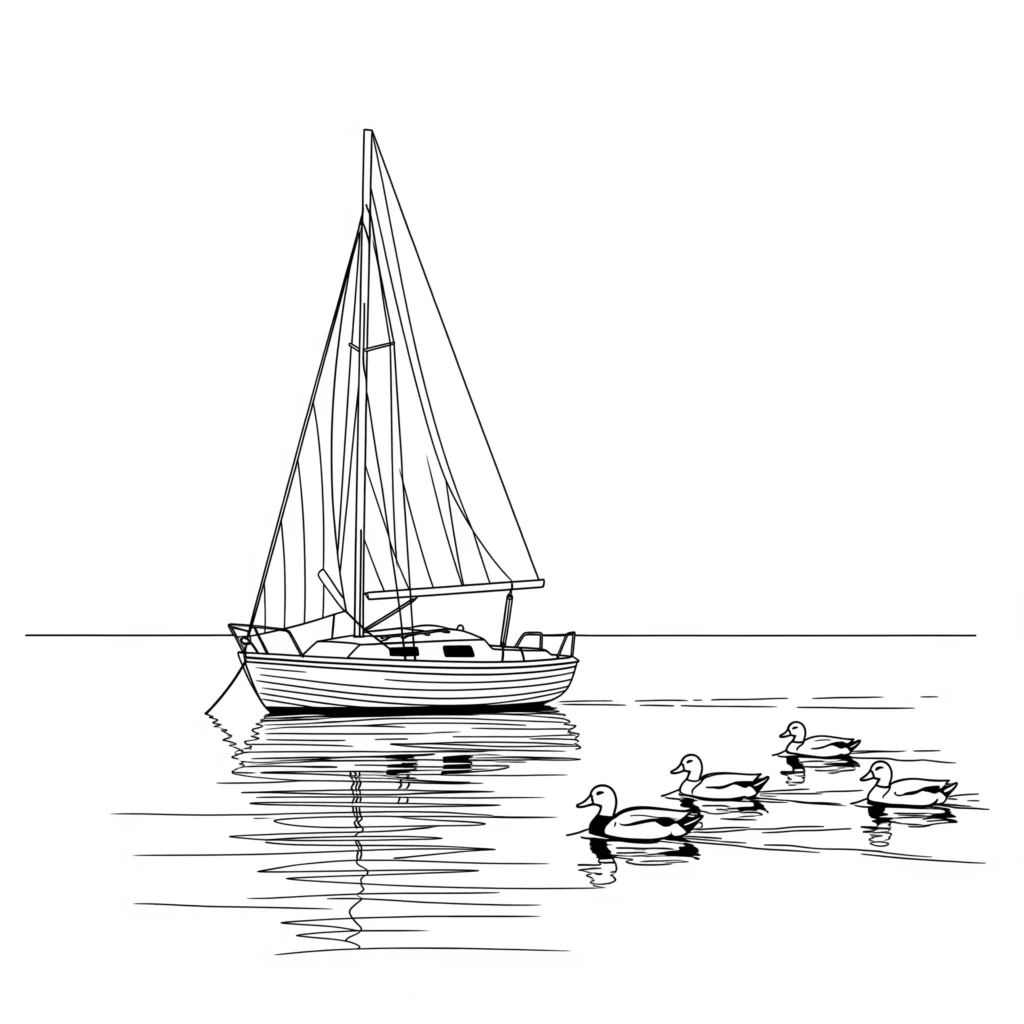 Boot Ausmalbilder (Kostenlos Malvorlage zum Ausdrucken) Diese Boot Malvorlage zeigt ein Segelboot auf dem Wasser und eignet sich ideal für kreative Ausmalstunden.