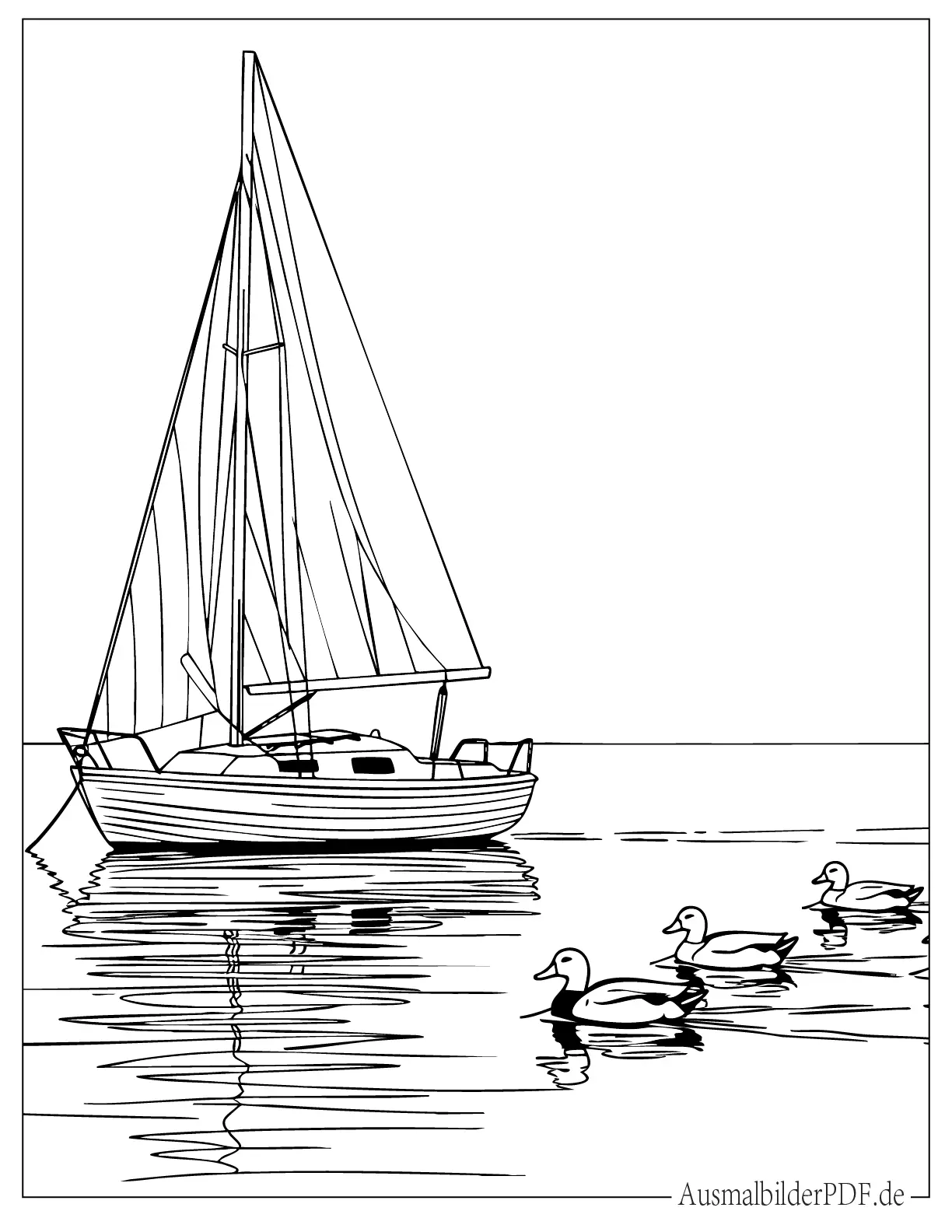 Segelboot auf ruhigem Wasser zum Ausmalen