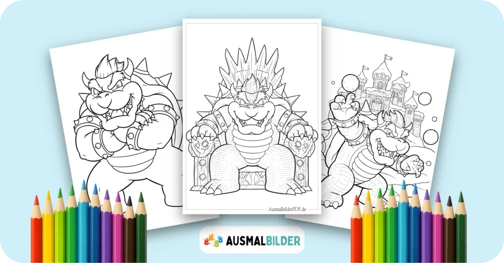 Bowser Ausmalbilder kostenlose Super Mario Malvorlagen zum Ausdrucken für Kinder und Erwachsene