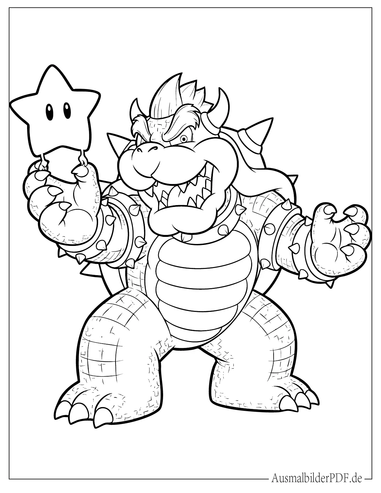 Bowser mit Super Stern zum Ausmalen