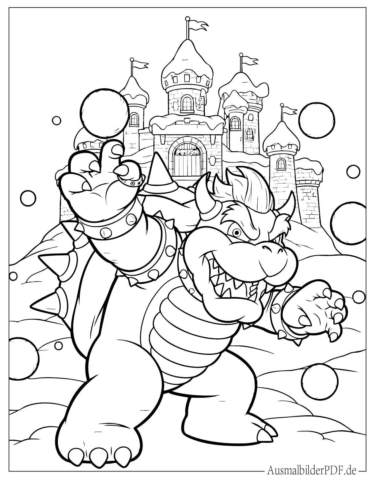 Bowser Schneeballschlacht im Winter Ausdruckbare Ausmalbild