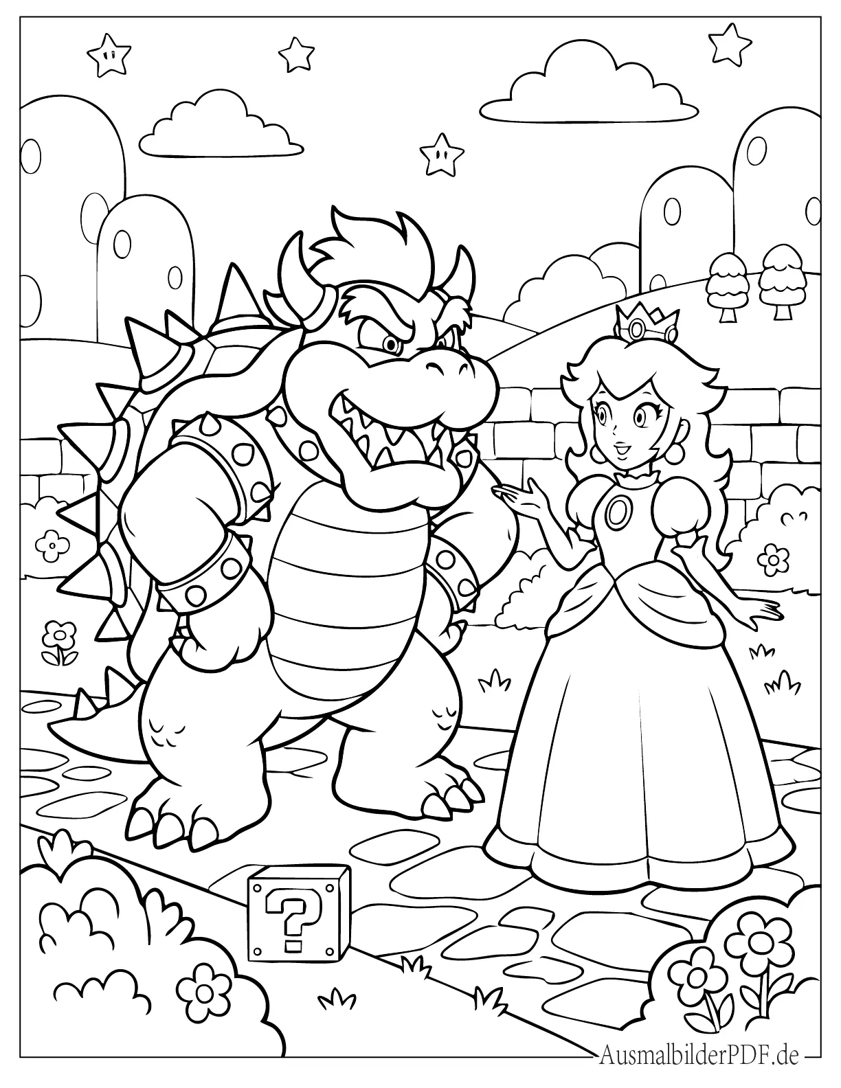 Bowser und Prinzessin Peach zum Ausmalen