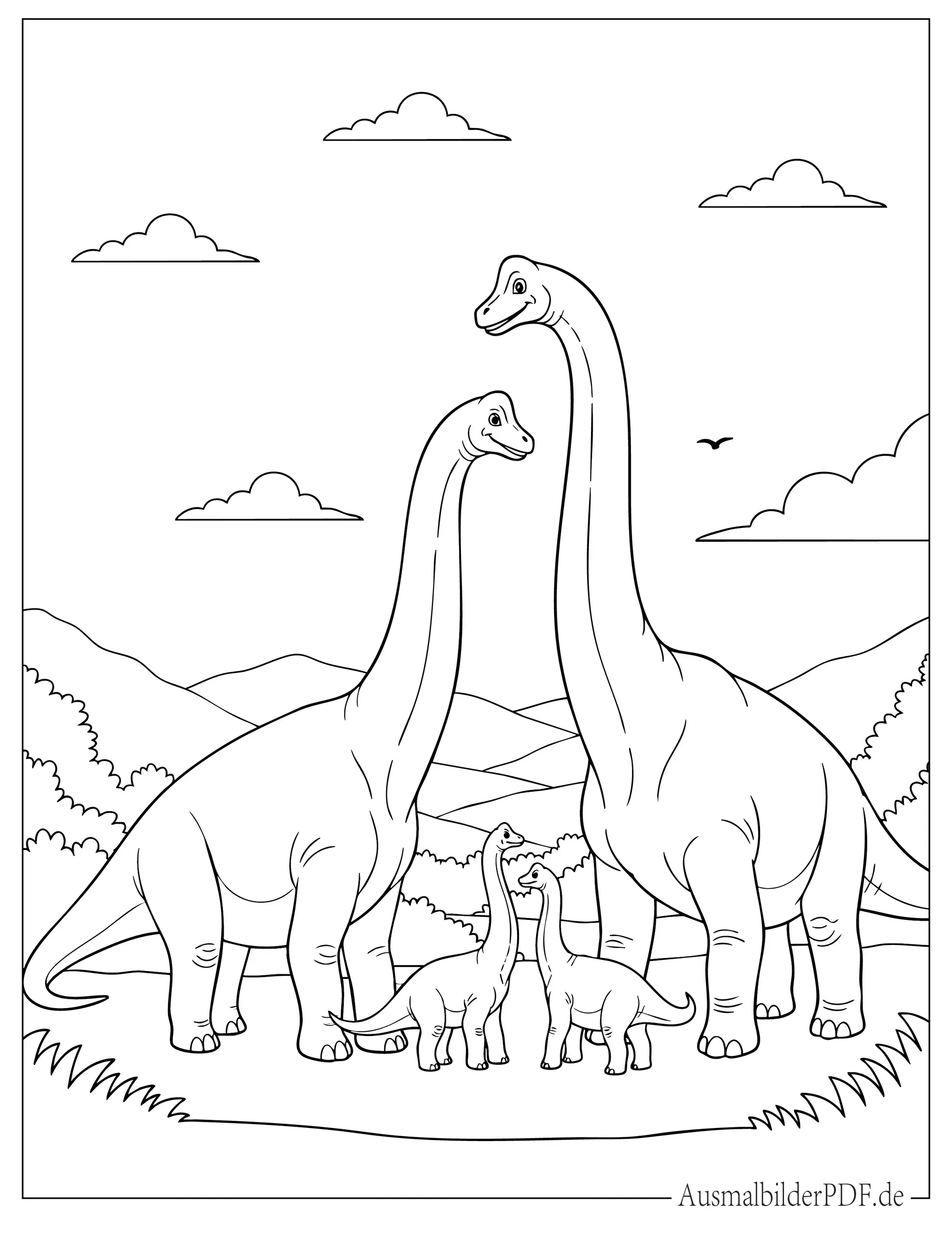 Niedliche Brachiosaurus Familie Ausmalvorlage