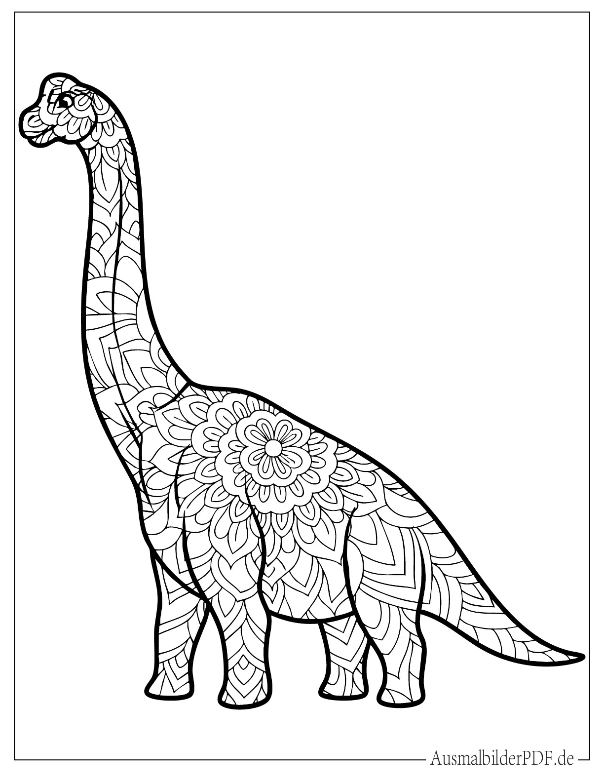 Detailliertes Brachiosaurus Mandala Ausmalbild für Erwachsene
