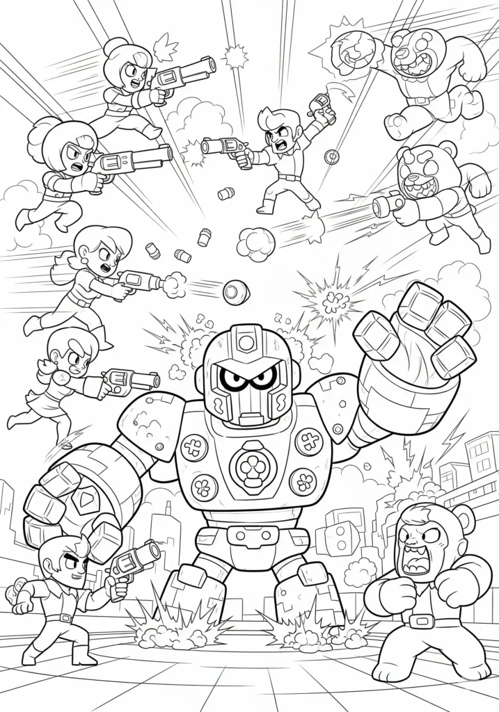 20+ Brawl Stars Ausmalbilder (Gratis Malvorlage Ausdrucken) Ausmalbild von Brawl Stars beim Big Boss Battle. Kostenlose Malvorlage für Kinder und Fans zum Ausdrucken und kreativ Ausmalen.