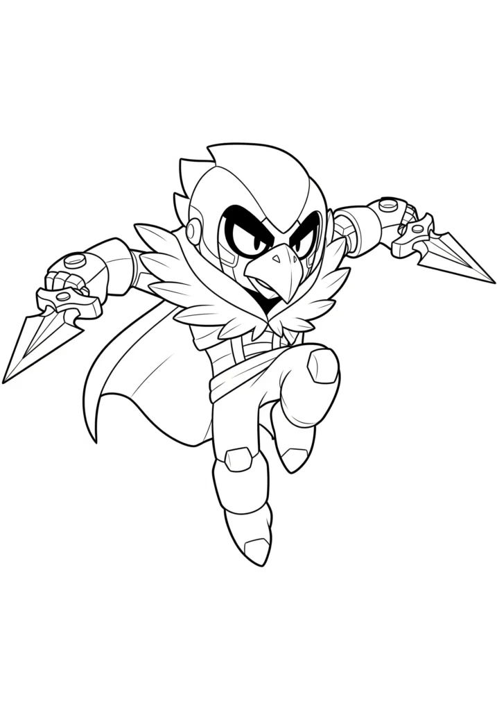 20+ Brawl Stars Ausmalbilder (Gratis Malvorlage Ausdrucken) Ausmalbild von Brawl Stars Crow beim dynamischen Sprungangriff. Diese Malvorlage zum Ausdrucken bringt Action und Spaß ins Ausmalen.