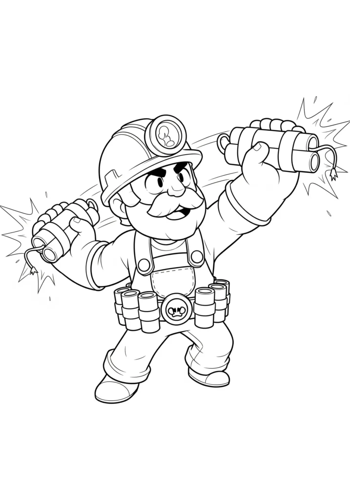 20+ Brawl Stars Ausmalbilder (Gratis Malvorlage Ausdrucken) Ausmalbild von Dynamike aus Brawl Stars, wie er TNT wirft. Kostenlose Malvorlage zum Ausdrucken für Kinder und Fans des Spiels.