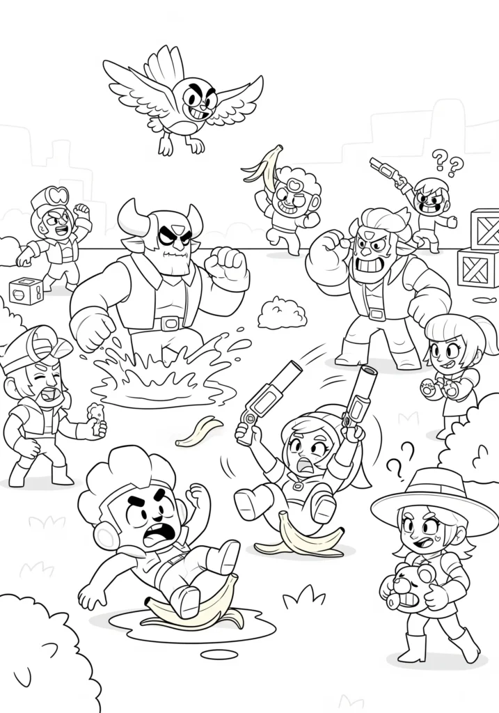 20+ Brawl Stars Ausmalbilder (Gratis Malvorlage Ausdrucken) Ausmalbild mit lustigen Momenten aus Brawl Stars. Kostenlose Malvorlage für Kinder und Fans zum Ausdrucken und kreativ Ausmalen.