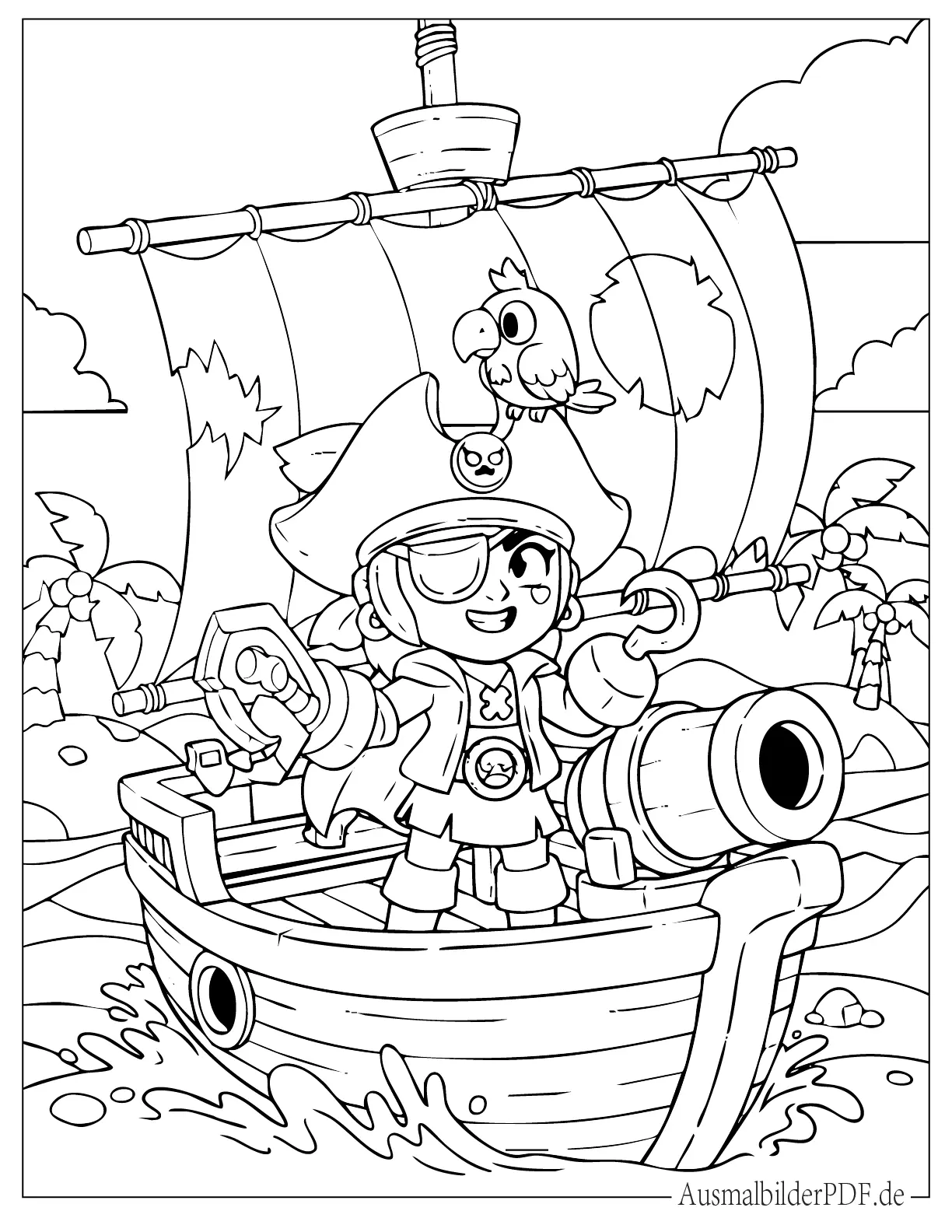 Brawl Stars Verfluchter Pirat Auf Einem Boot Ausmalbild