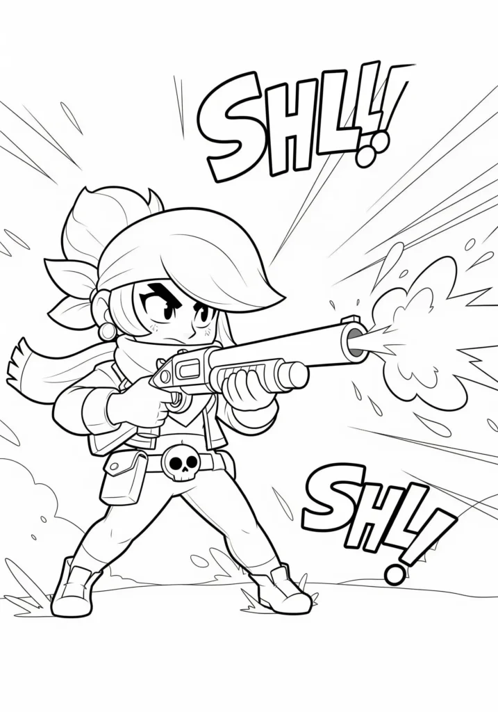 20+ Brawl Stars Ausmalbilder (Gratis Malvorlage Ausdrucken) Brawl Stars Ausmalbild für Kinder mit Shelly beim Schießen mit ihrer Schrotflinte kostenlos ausdrucken