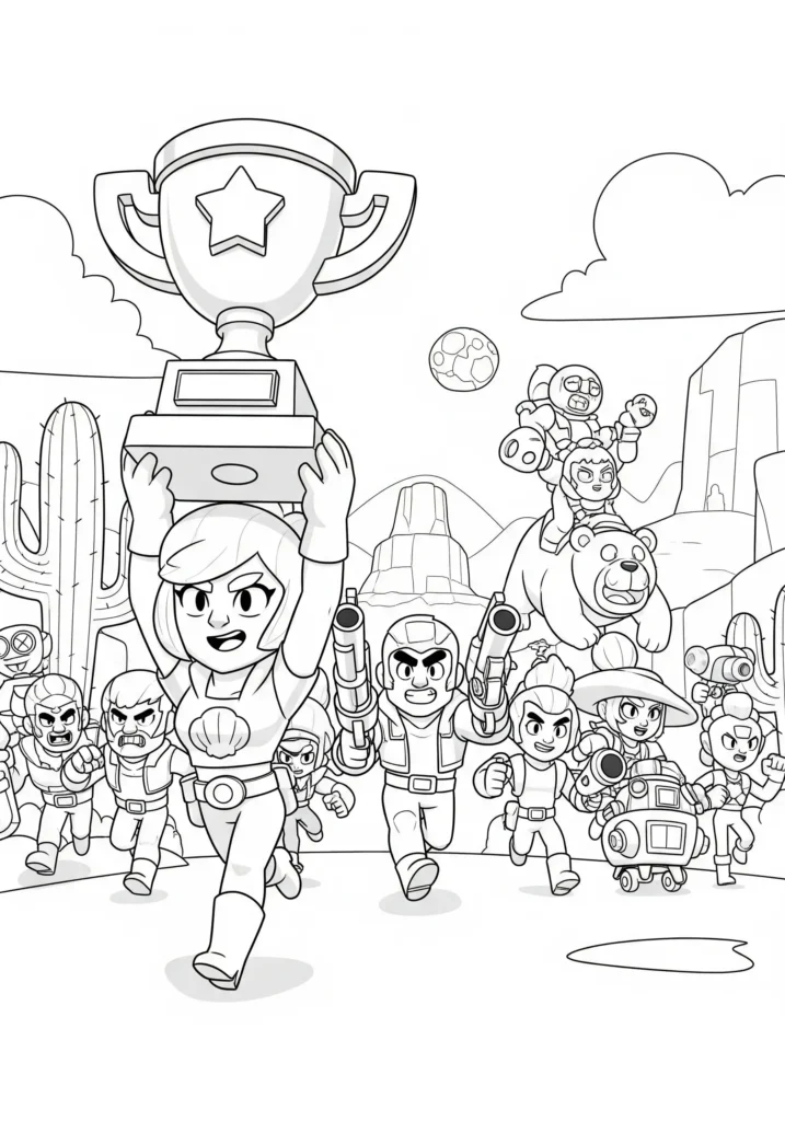 20+ Brawl Stars Ausmalbilder (Gratis Malvorlage Ausdrucken) Ausmalbild von Brawl Stars beim Trophäenjagd-Event. Kostenlose Malvorlage für Kinder und Fans zum Ausdrucken und kreativ Ausmalen.