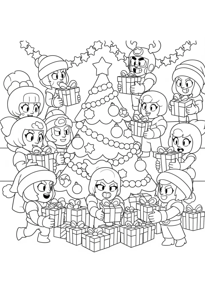 20+ Brawl Stars Ausmalbilder (Gratis Malvorlage Ausdrucken) Ausmalbild mit Brawl Stars Figuren in weihnachtlicher Stimmung. Kostenlose Malvorlage für Kinder und Fans zum Ausdrucken und fröhlich Ausmalen.