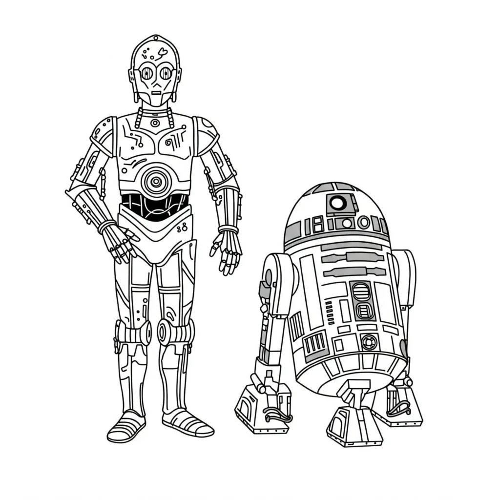 24 Star Wars Ausmalbilder (Gratis Malvorlage zum Ausdrucken) C-3PO und R2-D2 Ausmalbild Star Wars zum Ausdrucken