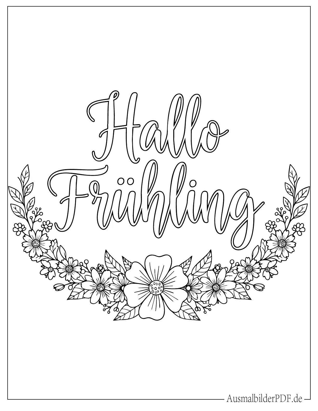 Kalligraphie Hallo Frühling zum Ausmalen